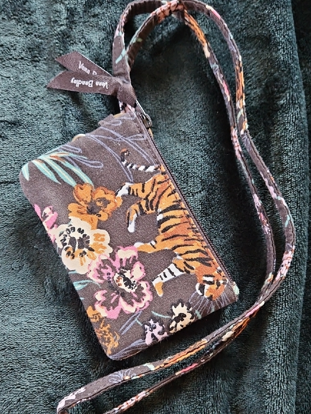 Vera Bradley Brown Floral Tiger Wristlet Crossbody